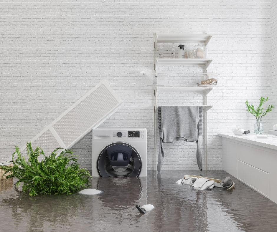 Water damage services in Naperville IL Flooded home with picture of washing machine