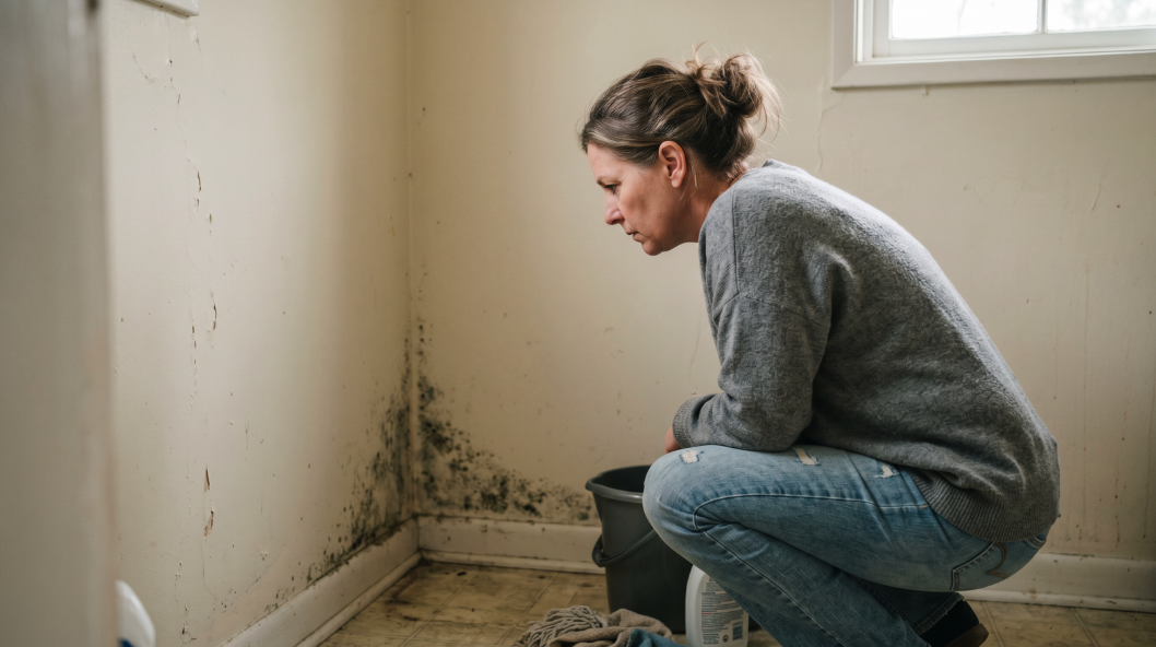 Woman staring at mold