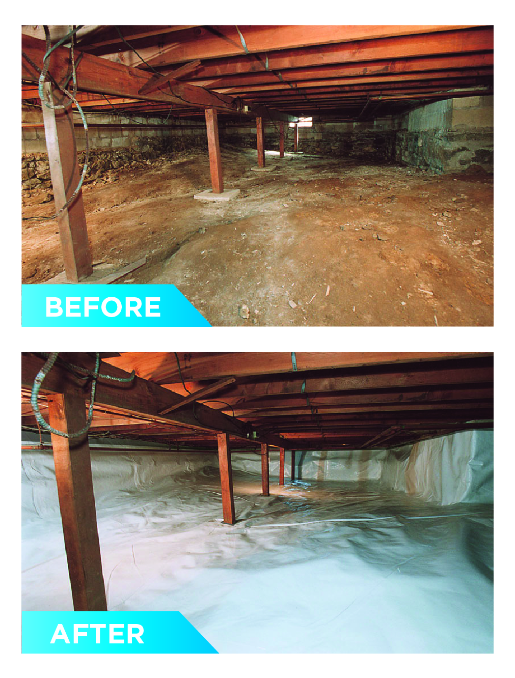 crawl-space-encapsulation-before-and-after-photo-green-home-solutions image showing the before and after crawl space encapsulation service