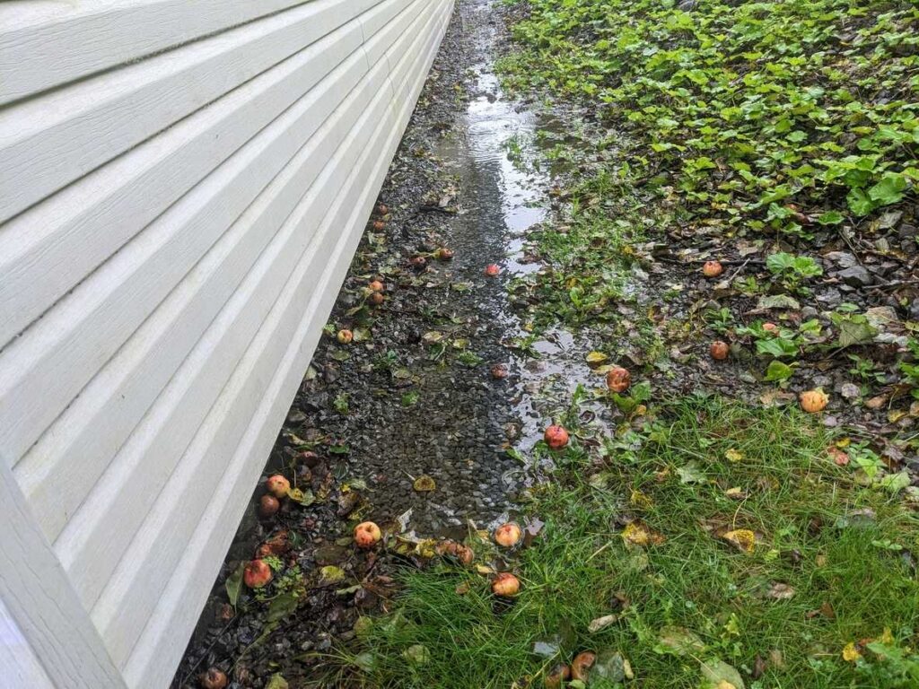 poor outdoor drainage with water collecting near the foundation of a home